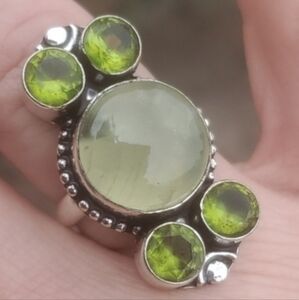 New Prehnite & Peridot 925 Silver Ring.